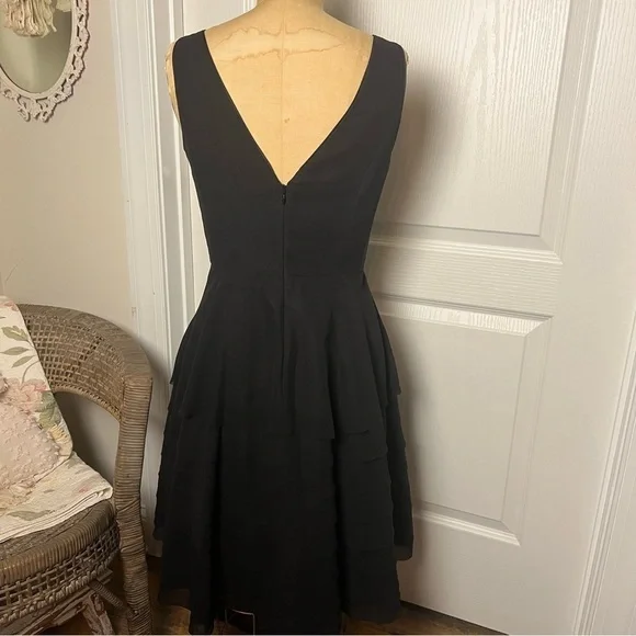 White House Black Market black cocktail dress, sleeveless, layers of ruffles - Picture 4 of 7